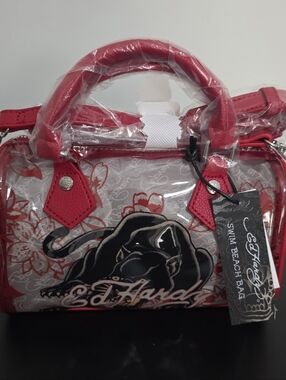 Ed Hardy Pink Clear Tote with Black Panther Graphic